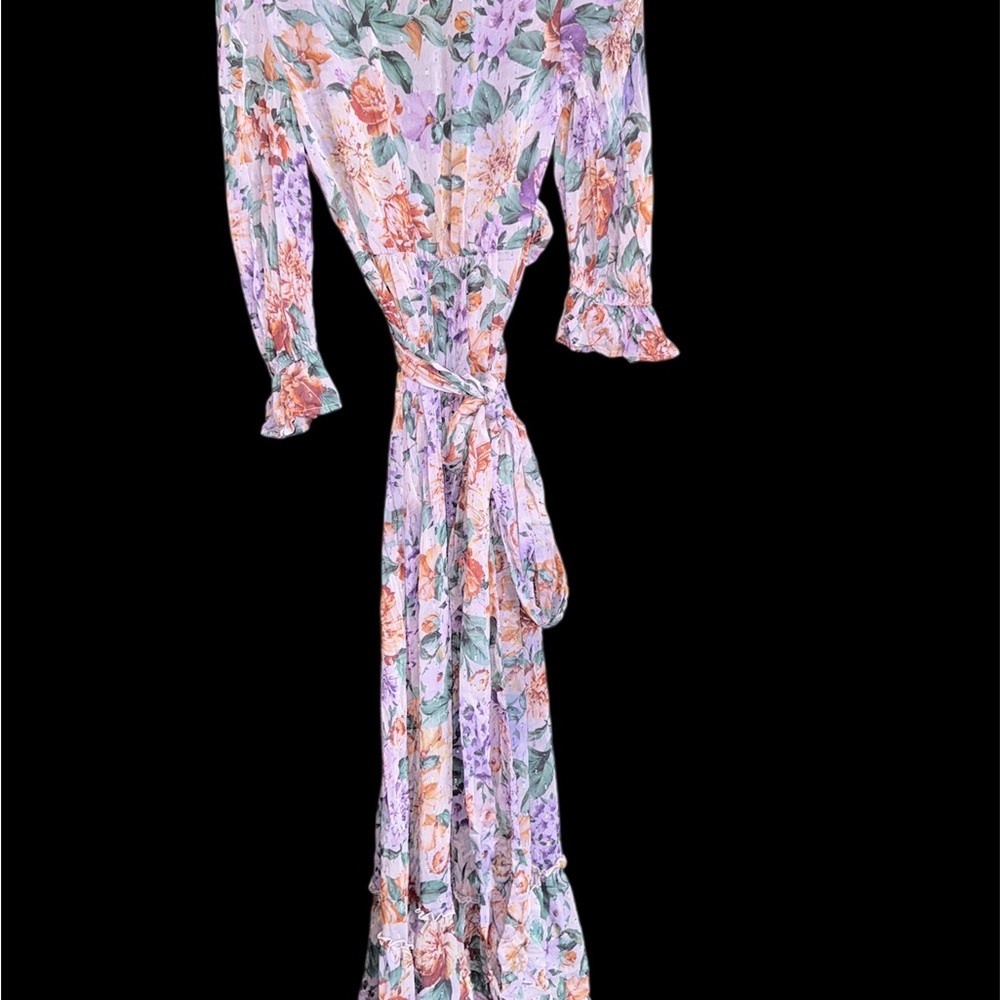 Express Floral Long Sleeve Dress - Pink and Green